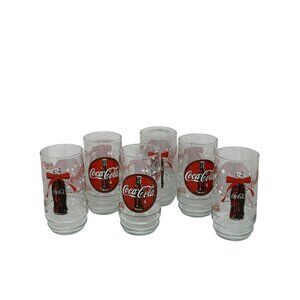 VTG Coca-Cola Christmas Glass Tumblers Set 6 Holiday Snowflake Cups, 3.75"x5.5"